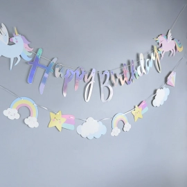 Unicorn Party Happy Birthday Paper Banner Hanging Garland Flag Unicorn Theme Kids 1st Birthday Party Decorations Baby Shower