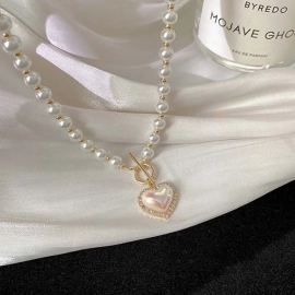 Elegance Pearl Chain Necklace For Women Fashion Rose Flower Necklace Gold Color Choker Butterfly Clavicle Chain Jewelry