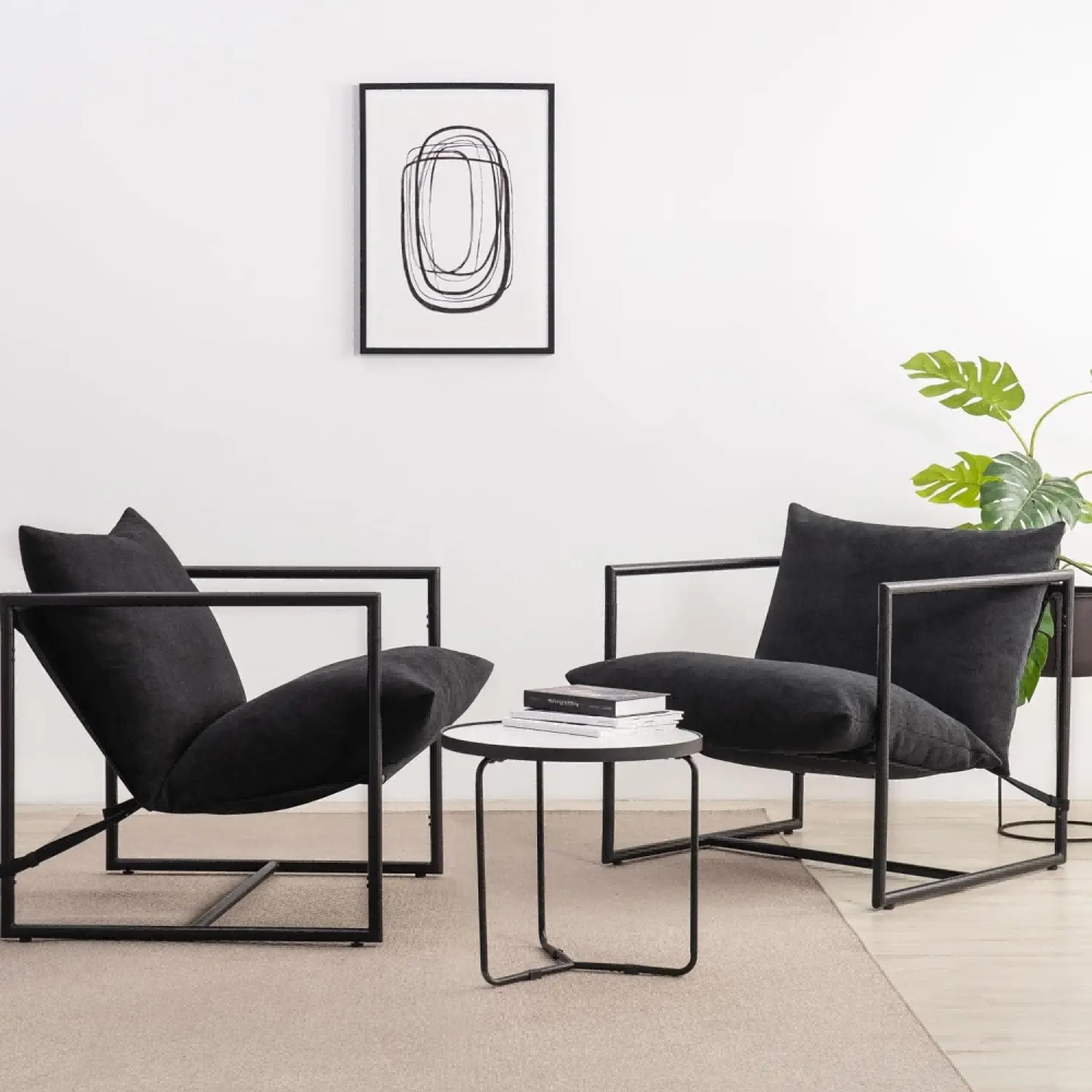 Metal Framed Armchair with Shredded Foam Cushioning,