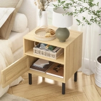 Nightstands Set of 2, Boho Night Stand with 1 Door, Accent End Table, Wood Bediside Table with Metal Legs&Open Shelf