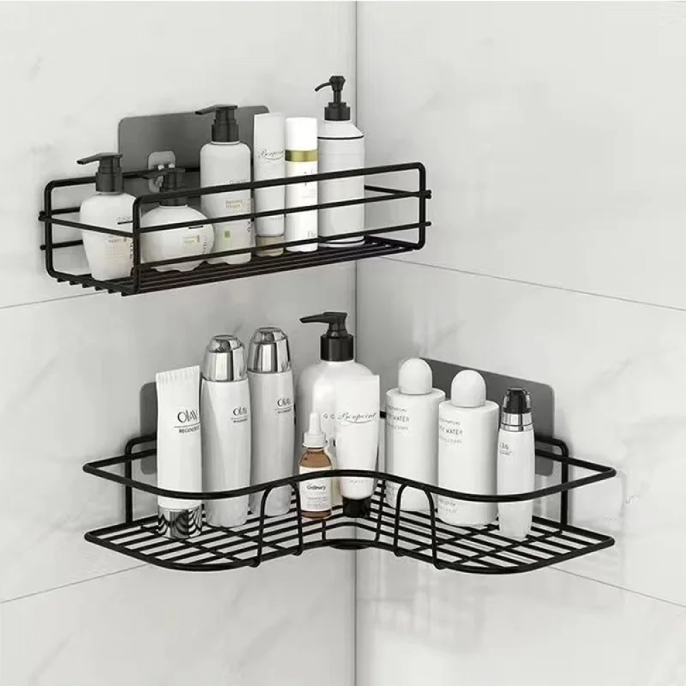 Bathroom Shelf Wall Mounted Corner Storage Shelves Shampoo Holder Cosmetic Rack Iron Shower Drain Basket Bathroom Organizer