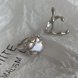 Gothic Punk Pearl Irregular Twining Rings for Women Vintage Silver Color Adjustable Ring Set Ins Style Jewelry 